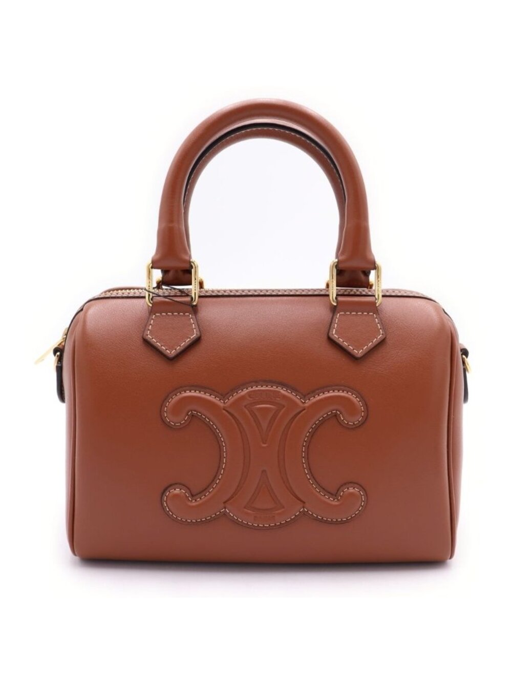 Celine Triomphe Smooth Calfskin Small Boston Bag Brown